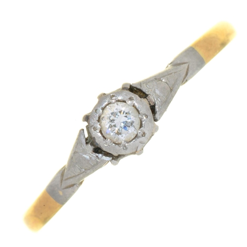 74 - AN EDWARDIAN DIAMOND RING, IN GOLD MARKED 18CT & PT, 1.5G, SIZE R