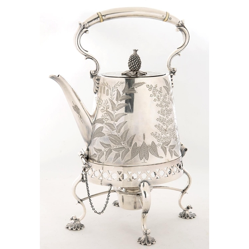 127 - A FINE VICTORIAN CAN SHAPED EPNS SPIRIT KETTLE, 32 CM H, BY MAPPIN & WEBB, EARLY 20TH C