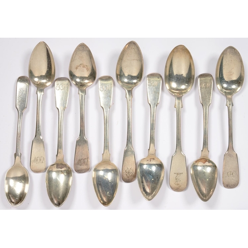 156 - TEN VARIOUS SILVER TEASPOONS, GEORGE III AND LATER, 5OZS 13DWTS