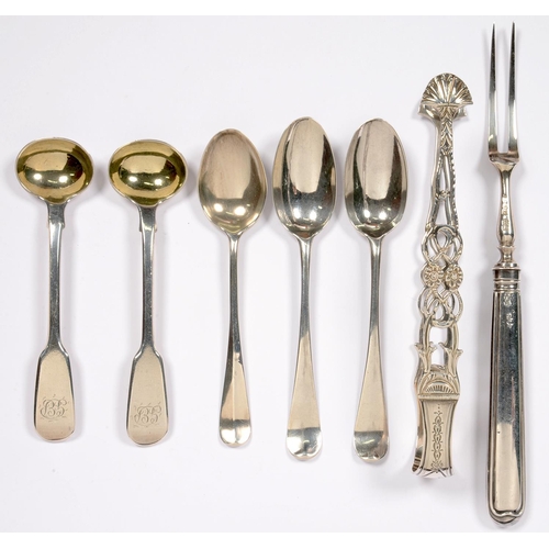 160 - MISCELLANEOUS SILVER FLATWARE, GEORGE III AND LATER, 4OZS 8DWTS