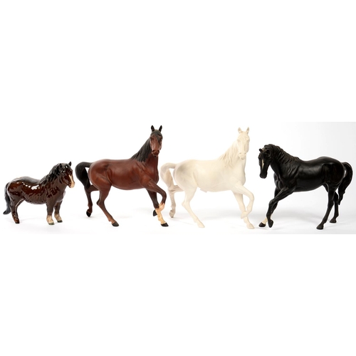 173 - FOUR VARIOUS BESWICK HORSES, 22CM H AND SMALLER, PRINTED MARK