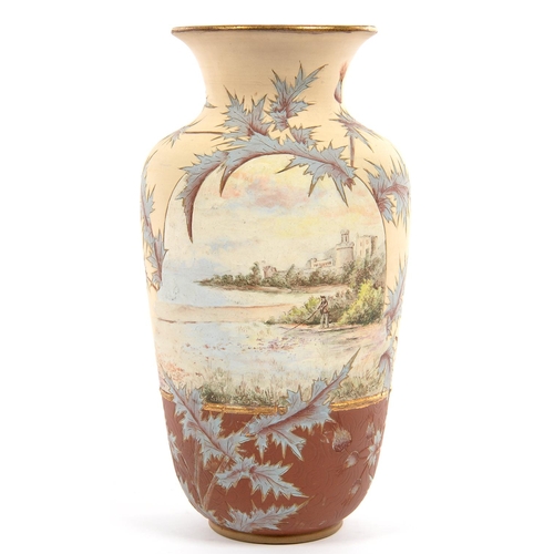 190 - A CALVERT AND LOVATT ART POTTERY VASE, DECORATED IN SLIP AND PAINTED BY GEORGE LEIGHTON PARKINSON WI... 