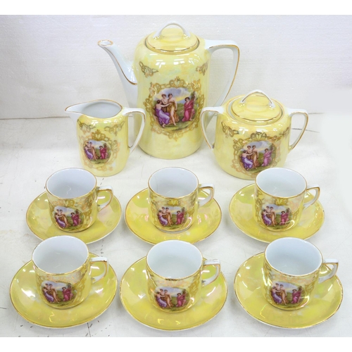 192 - A VIENNA STYLE YELLOW GROUND COFFEE SERVICE, PRINTED WITH CLASSICAL GROUPS OF FIGURES AFTER A KAUFFM... 