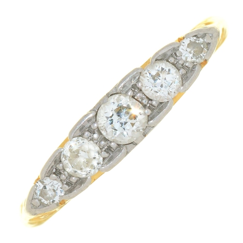 68 - A DIAMOND FIVE STONE RING IN GOLD, MARKED 18CT, 3G, SIZE P