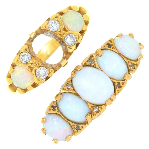 70 - TWO OPAL RINGS IN 9CT GOLD, 7.3G, SIZES M, N