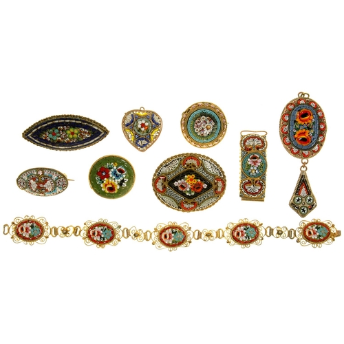 98 - QUANTITY OF MOSAIC JEWELLERY, INCLUDING BROOCHES, PENDANTS AND BRACELETS