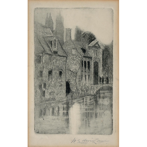 496 - WALTER E. LAW, STREET SCENE, SIGNED, ETCHING, 15 X 9CM, EARLY 20TH C