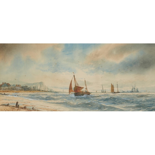 505 - THOMAS MORTIMER (FL 1880-1920), FISHING BOATS AND SHIPPING NEAR THE COAST, A PAIR, BOTH SIGNED, WATE... 