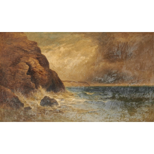 510 - FREDERICK WILLIAM PIKE (FL C1870-90), A ROCKY COAST, SIGNED, OIL ON CANVAS, 74 X 126CM