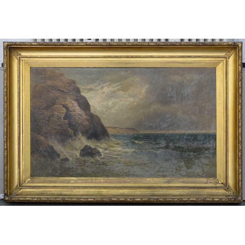 510 - FREDERICK WILLIAM PIKE (FL C1870-90), A ROCKY COAST, SIGNED, OIL ON CANVAS, 74 X 126CM