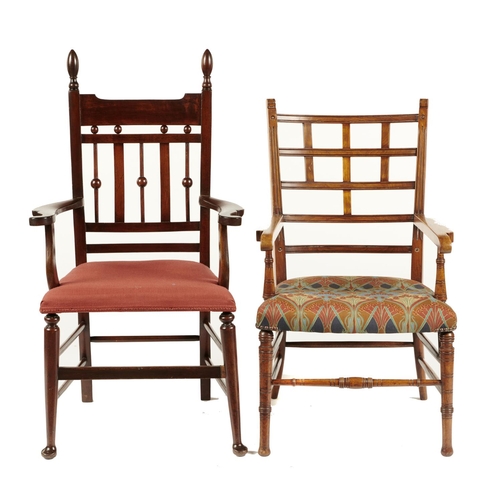 588 - AN AESTHETIC MOVEMENT WALNUT OPEN ARMCHAIR, C1870, SEAT APPROX 40CM H AND A NEAR CONTEMPORARY MAHOGA... 