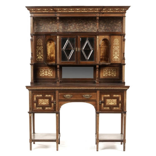 606 - AN AESTHETIC MOVEMENT ROSEWOOD CABINET BY JAMES PLUCKNET OF WARWICK, C1890, INLAID IN BONE AND DECOR... 