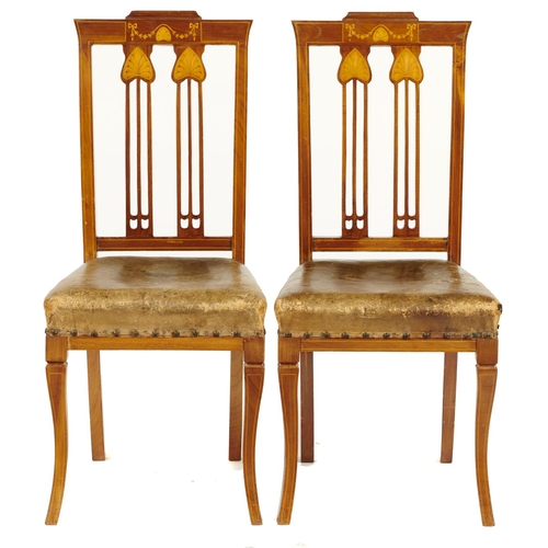 638 - A PAIR OF EDWARD VII AFRICAN WALNUT AND INLAID CHAIRS, C1900, WITH DOUBLE PALMETTE HEADED SPLAT AND ... 