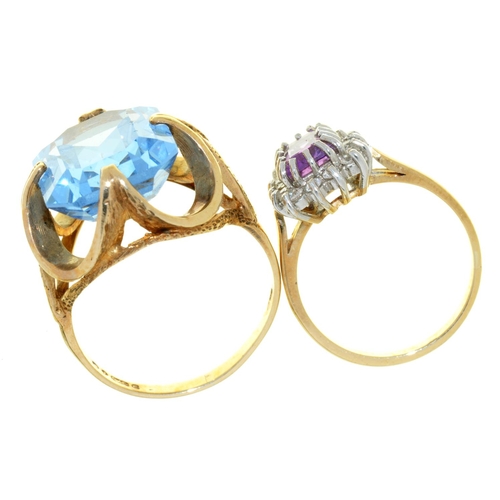 20 - TWO GEM SET RINGS IN GOLD, UNMARKED OR 9CT, 8.5G, SIZES I AND N