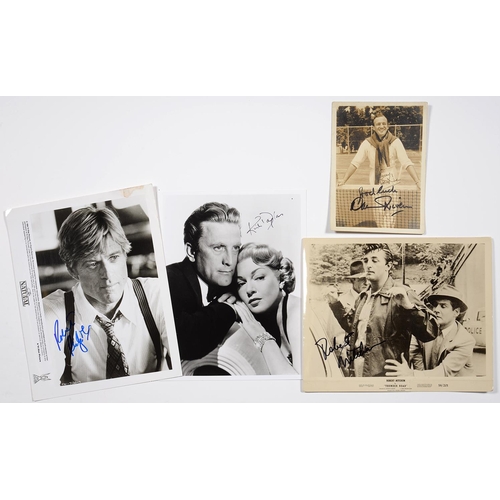 428 - ROBERT REDFORD, PHOTOGRAPH SIGNED IN BLUE FELT TIP PEN, 26 X 20CM AND THREE OTHER PHOTOGRAPHS SIGNED... 