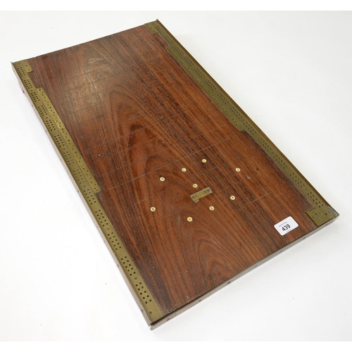 439 - A VICTORIAN BRASS MOUNTED ROSEWOOD SHOVE HA'PENNY BOARD, 62 X 36CM