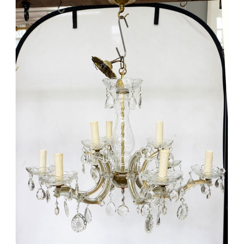 444A - A VICTORIAN STYLE MOULDED GLASS SIX BRANCH CHANDELIER, OF NINE LIGHTS, 50CM H, CIRCA MID 20TH C