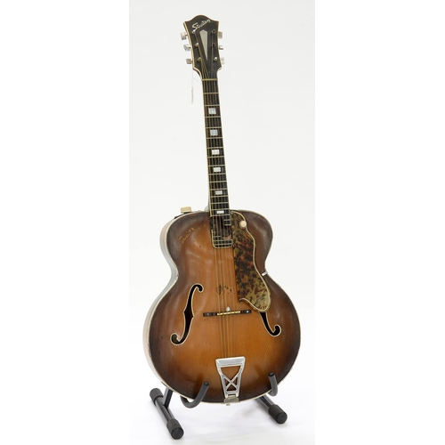 446 - A 1948 ARCH TOPPED JAZZ GUITAR BY DICK KNIGHT, STRATEN LOGO TO HEADSTOCK, NUMBERED 201, 44CM (BODY)