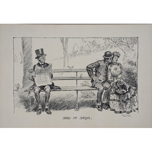 494 - JAMES T. DEABILL, SIGNS OF SPRING, DATED MARCH 1910, PEN AND INK ILLUSTRATION, 30 X 44CM, UNFRAMED