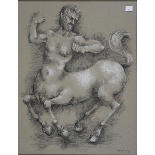 511 - BRITISH SCHOOL, DEPICTIONS OF PAN, SIGNED EMERY, DATED 65, PASTEL AND PENCIL, 51 X 39CM, A PAIR