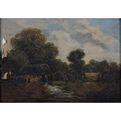 516 - A. HERBERT, WOODED LANDSCAPE WITH BRIDGE; THATCHED WATERMILL, SIGNED, OIL ON CANVAS, 24 X 34CM, A PA... 