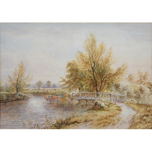 519 - LEWIS CHAPEL, CATTLE BY THE RIVER, SIGNED AND DATED 82, WATERCOLOUR, 45 X 64CM