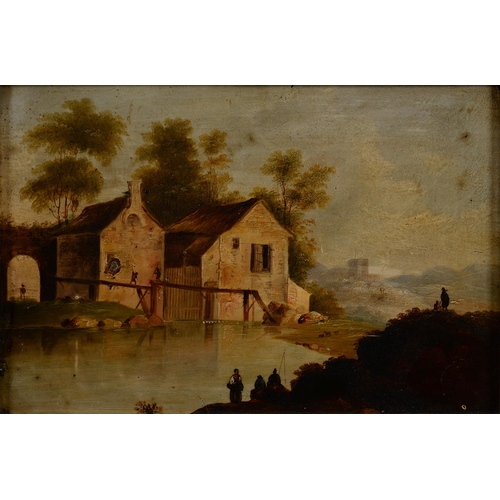 523 - CONTINENTAL SCHOOL, THE WATERMILL, OIL ON BOARD, 16 X 24CM