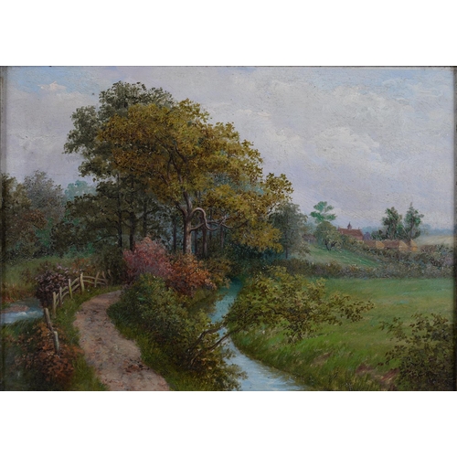 524 - J. JOLLY, THE DINGLE YARDLEY WOOD, NEAR BIRMINGHAM, INSCRIBED VERSO, OIL ON BOARD, 19 X 25CM