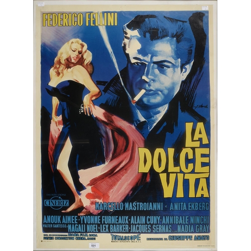 531 - LA DOLCE VITA, A 1980'S REPRODUCTION BY SELEGRAFICA, IN CONSERVATION FRAME, 98 X 68CM