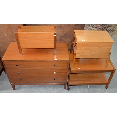 548 - 1970'S TEAK FURNITURE, INCLUDING A CANTERBURY, 35CM H X 51CM W, A SEWING BOX, 43CM H; 47 X 30CM, A T... 