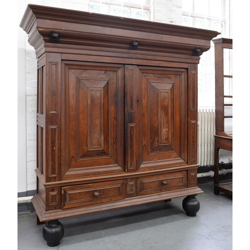 564 - A DUTCH ROSEWOOD AND OAK KAS, NORTH HOLLAND, 17TH C, WITH STEPPED OGEE MOULDED CORNICE WITH THREE CA... 