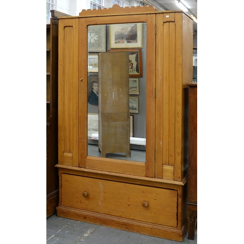 567 - A WAXED PINE WARDROBE, EARLY 20TH C, 218CM H; 123 X 52CM