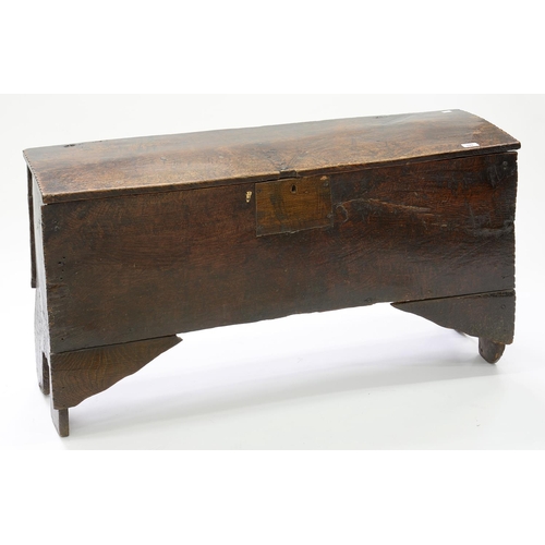 599 - A LATE 18TH C BOARDED OAK CHEST, 58CM H; 109 X 34CM