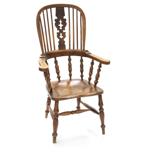 603 - A VICTORIAN ASH HIGH BACK WINDSOR CHAIR WITH ELM SEAT