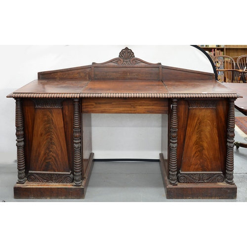 623 - A VICTORIAN MAHOGANY PEDESTAL SIDEBOARD, 90CM H; 190 X 62CM