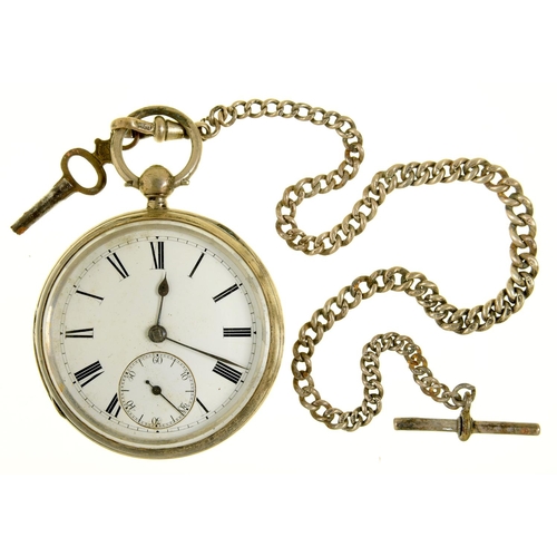 71 - A VICTORIAN SILVER LEVER WATCH, LONDON 1886, 53MM AND A SILVER ALBERT