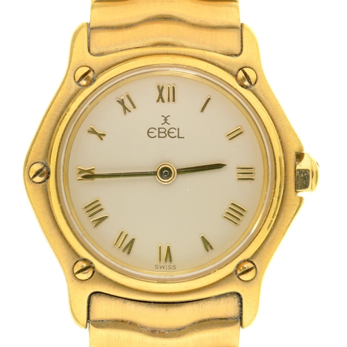 77 - AN EBEL 18CT GOLD QUARTZ LADY'S WRISTWATCH, REF 3578, No 866901, MAKER'S BRACELET AND DEPLOYANT BUCK... 