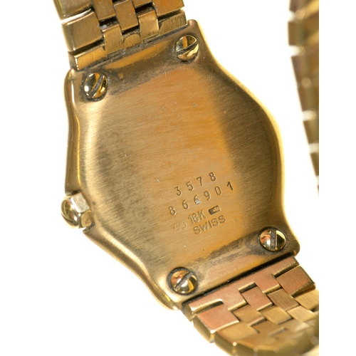 77 - AN EBEL 18CT GOLD QUARTZ LADY'S WRISTWATCH, REF 3578, No 866901, MAKER'S BRACELET AND DEPLOYANT BUCK... 