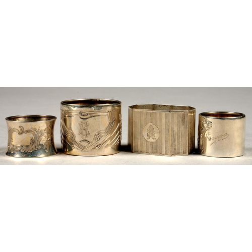 185 - TWO GERMAN JUGENDSTIL DIE STAMPED SILVER NAPKIN RINGS, ONE ENGRAVED EMMA AND TWO OTHERS, VARIOUS MAK... 