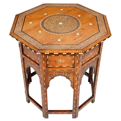 598 - AN INDIAN IVORY AND EBONY INLAID SHISHAM TABLE, HOSHIAPUR, LATE 19TH C on folding stand, 61cm  h; 66... 