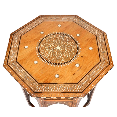 598 - AN INDIAN IVORY AND EBONY INLAID SHISHAM TABLE, HOSHIAPUR, LATE 19TH C on folding stand, 61cm  h; 66... 