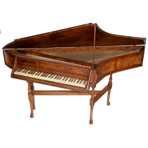 605 - AN ENGLISH WALNUT BENTSIDE SPINET BY  JOSEPH MAHOON, EARLY 18TH C  in crossbanded and line inlaid wa... 