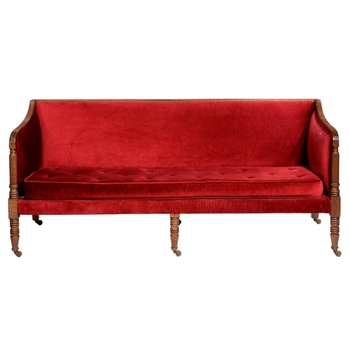 615 - A GEORGE IV MAHOGANY SOFA, C1830  with reeded frame, uprights and legs, seat height 46cm; 68 x 192cm... 