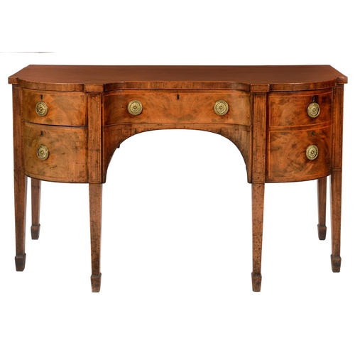 617 - A GEORGE III MAHOGANY SIDEBOARD, EARLY 19TH C the front crossbanded and line inlaid, fitted with dra... 