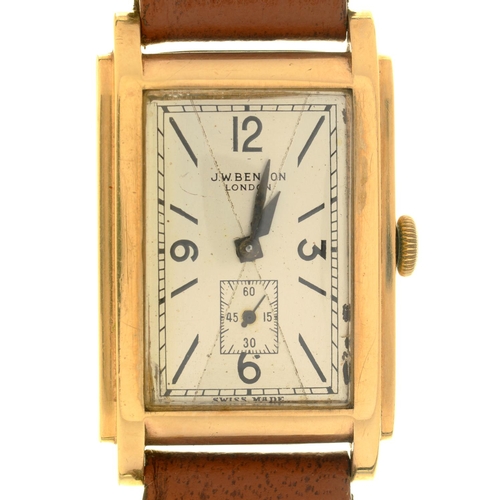 62 - AN ART DECO  J W BENSON LTD 9CT GOLD GENTLEMAN'S WRISTWATCH  Swiss movement, Birmingham 1946, 23 X 3... 