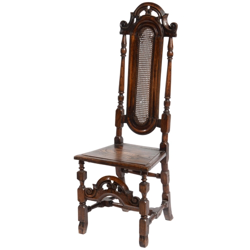 626 - A   WALNUT CHAIR IN QUEEN ANNE STYLE, 19TH C the caned back with turned uprights, seat height 45cm... 