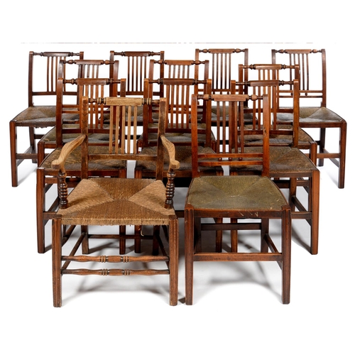 636 - TWO SETS OF FIVE AND SIX CLOSELY SIMILAR REGENCY CANED FRUITWOOD DINING CHAIRS, EARLY 19TH C  on mou... 