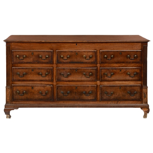 655 - A GEORGE III OAK, CROSSBANDED AND INLAID CHEST, NORTH WEST ENGLAND, EARLY 19TH C  with mou... 