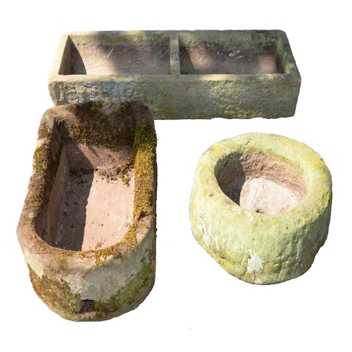 662 - AN ENGLISH STONE PUMP TROUGH AND TWO OTHERS, ALL 19TH C  pump trough 70 cm l