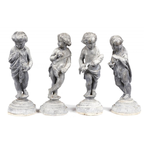 665 - GARDEN STATUARY. A SET OF FOUR LEAD FIGURES OF THE INFANT SEASONS, C MID 20TH C on octagonal base, 6... 